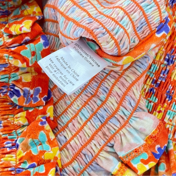 Caroline Constas XS Felicia Shirred Smocked Floral Off-the-Shoulder Top NWT - Picture 6 of 7